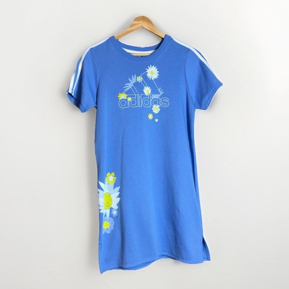adidas Originals Girls Floral Casual Dress Size Large (14) Blue